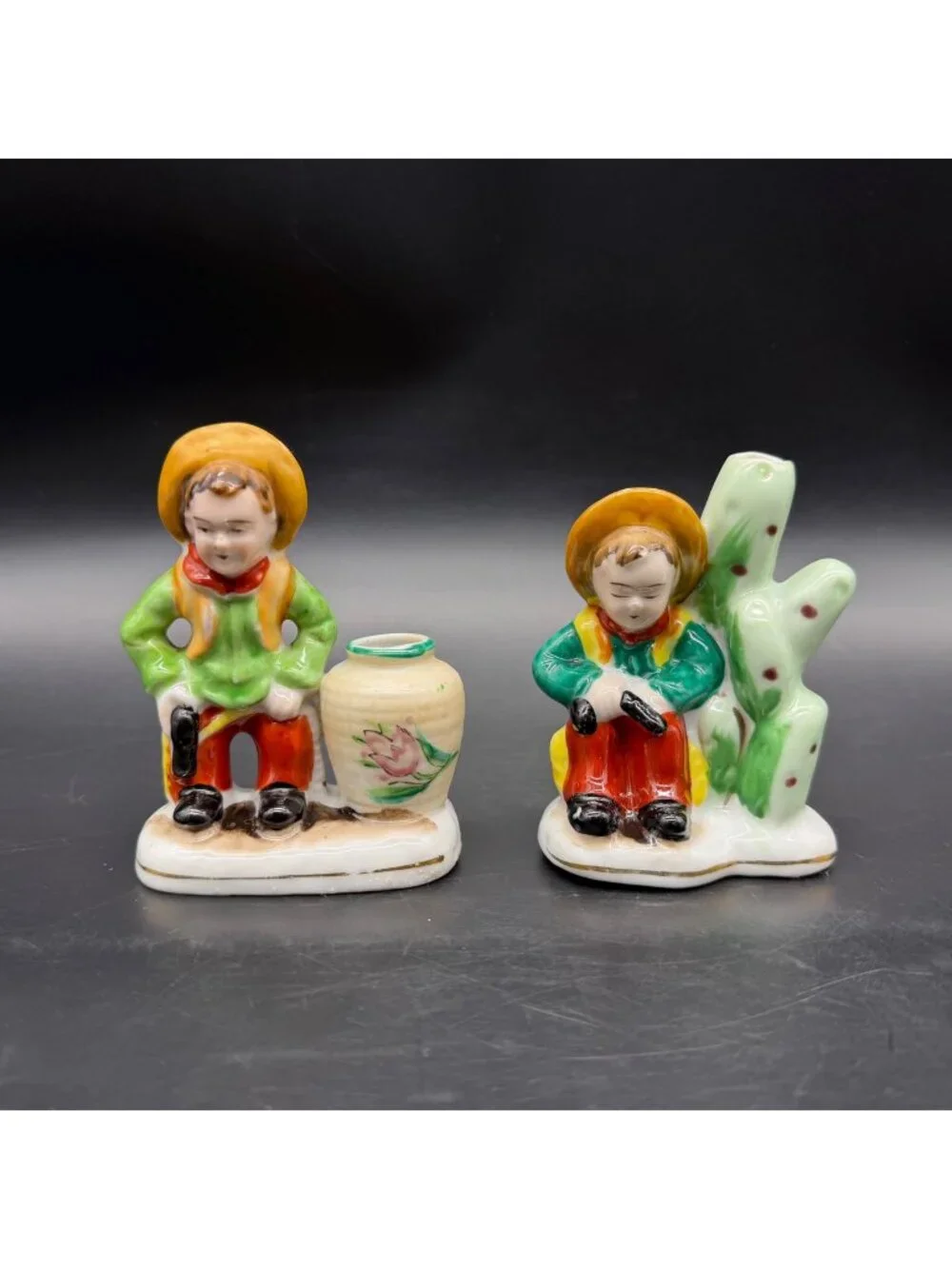 Vintage Cowboy Figurine Bud Vases Occupied Japan Mid Century Kitschy Western